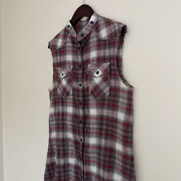 ALLSAINTS Women’s Raw Hem Braxton Plaid Shirt Dress Gilet, Punk Grunge Sleeze - Picture 7 of 14